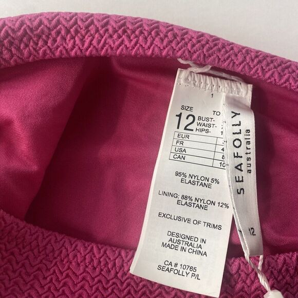 Seafolly Women's High Cut Pant‎ Bikini Bottom Swimsuit Pink SIZE 12 New - Picture 4 of 11